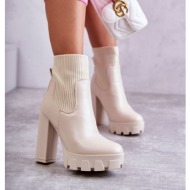 women`s leather boots with a sock beige adalyn