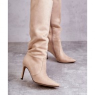 suede high heel boots beige carite