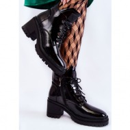 lacquered warm lace-up boots black ragnhild