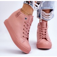 high sneakers on a hidden wedge big star ll274036 pink