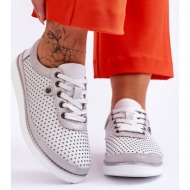 fashionable leather openwork sports shoes white-silver cantare