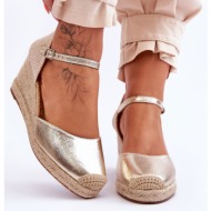 leather espadrilles wedge sandals gold cammer