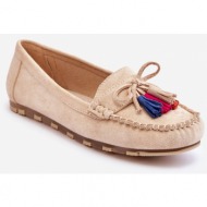  suede moccasins with bow and fringe beige dorine
