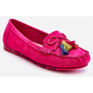 suede moccasins with bow and fuchsia dorine fringe