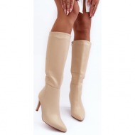 leather high heel over the knee beige serpens