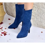 fox shoes women`s navy blue suede thin heeled boots