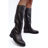 women`s knee-high boots decorated with studs, black bevitis