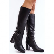 women`s high-heeled boots with buckle, warm black sendilia