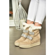 fox shoes r602891602 women`s beige suede wedge heels boots