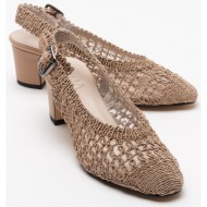 luvishoes lopa women`s dark beige knitted heeled shoes.