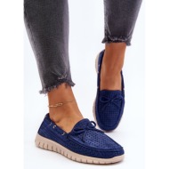 women`s loafers with bow, dark blue reece