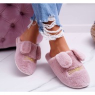 women`s slippers with fur and ears dark pink semmi