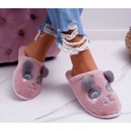 women`s slippers with fur panda dark pink fimeo