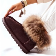 women`s leather snow boots with eko fur brown alexa