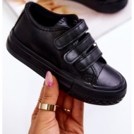 children`s leather sneakers with velcro black foster