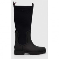μπότες tommy hilfiger essential tommy rainboot χρώμα: μαύρο, fw0fw07666