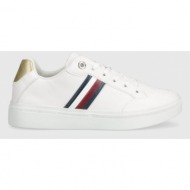 δερμάτινα αθλητικά παπούτσια tommy hilfiger elevated global stripes sneaker χρώμα: άσπρο, fw0fw07446