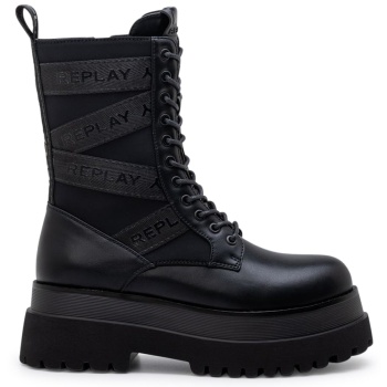 replay μαύρο biker boot any stripe