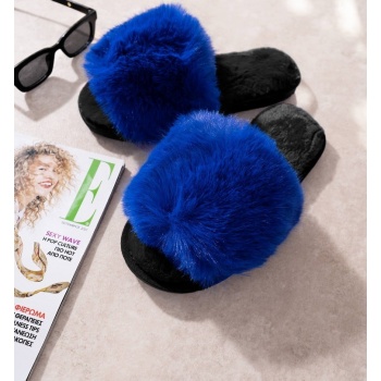 viviana blue royal fur slippers σε προσφορά