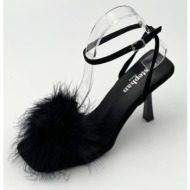 πέδιλα μαυρα πεδιλα με πουπουλα - megan