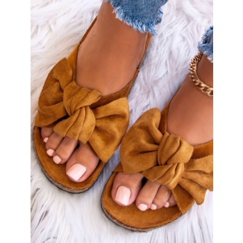 camel suede bow slippers σε προσφορά
