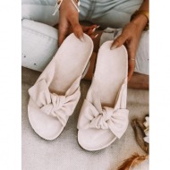 παντόφλες beige suede bow slippers