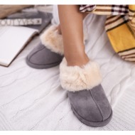 παντόφλες γκρι γουνινες παντοφλεσ-lily grey slippers