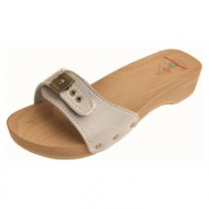  γυναικείο ανατομικό δερμάτινο λευκό ξύλινο παπούτσι παντόφλα sunshine (022)