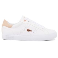  γυναικεία sneakers lacoste powercourt 2.0 2241 sfa wht/lt pnk 748sfa00031y9 λευκό δέρμα