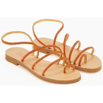 σανδάλια με λουράκια strass - πορτοκαλί