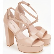  ψηλά πέδιλα με διπλή φιάπα - nude