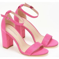  πέδιλα suede με τακούνι - ροζ