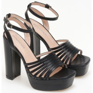  ψηλά πέδιλα με χοντρό τακούνι και φιάπα - μαύρο