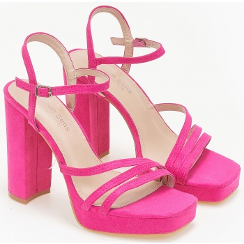suede πέδιλα με χοντρό τακούνι - φούξια