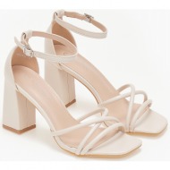  πέδιλα με στρογγυλά λουράκια και μπαρέτα - μπεζ