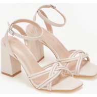  πέδιλα με στρογγυλά λουράκια σε καρέ γραμμή - μπεζ