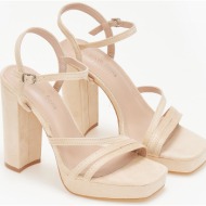  suede πέδιλα με χοντρό τακούνι - μπεζ