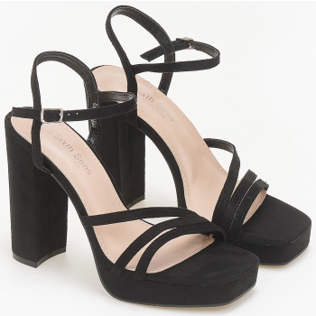 suede πέδιλα με χοντρό τακούνι - μαύρο