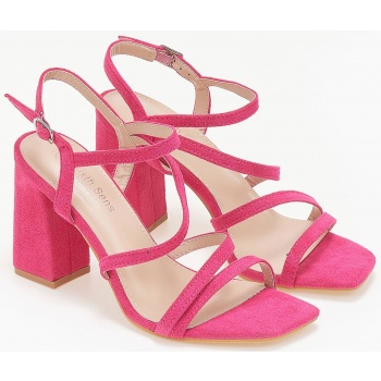 πέδιλα suede με λουράκια - φούξια