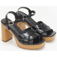  πέδιλα με χοντρό τακούνι και φιάπα - μαύρο