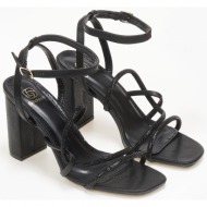  πέδιλα με λουράκια και στρας - μαύρο