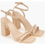  πέδιλα με στρογγυλά λουράκια σε καρέ γραμμή - μπεζ