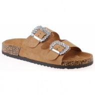  slides με ζωνάκια και αγκράφα με στρας - κάμελ