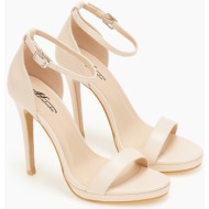  πέδιλα με ψηλό τακούνι και μπαρέτα - μπεζ