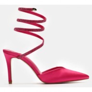  γόβες μυτερές lace up με stass - φούξια