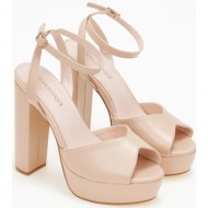  πέδιλα με χοντρό τακούνι και φιάπα - nude