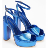 πέδιλα με χοντρό τακούνι και φιάπα - μπλε