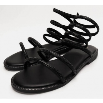 lace up σανδάλια με strass - μαύρο