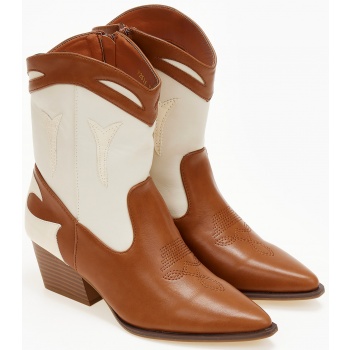 cowboy boots με συνδιασμό υλικών - μπεζ