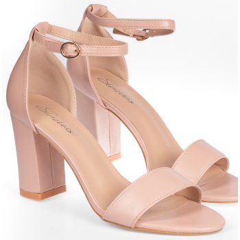 πέδιλα με χοντρό τακούνι - nude